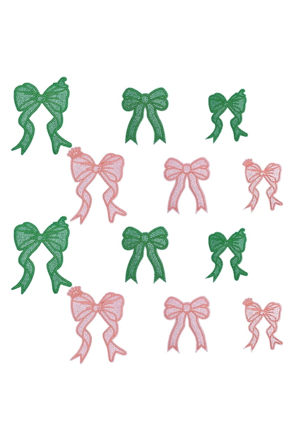 12Pcs Bowknot Hat Iron on Patch 3 Style Pink Green Embroidered Sew on Decorative Applique Sweatshirt Side Patches for DIY Hoodies Clothes Jeans