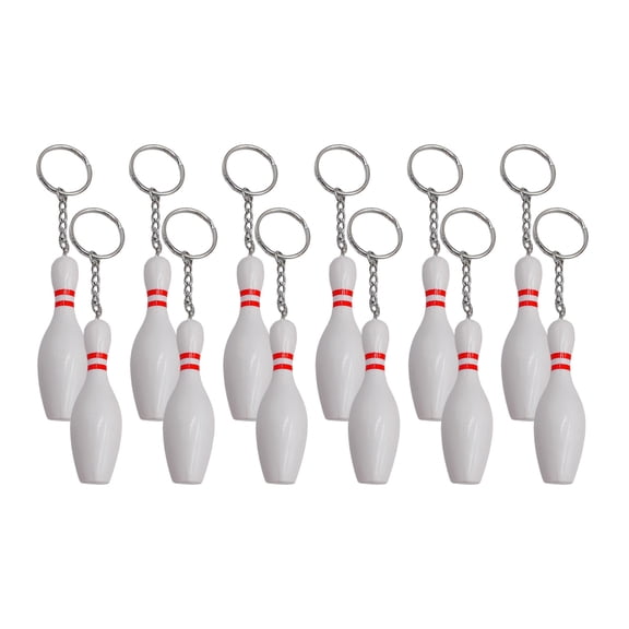 12Pcs Bowling Keyring Key Holder with Bowling Pin Pendant for Children Birthday Party Supplies