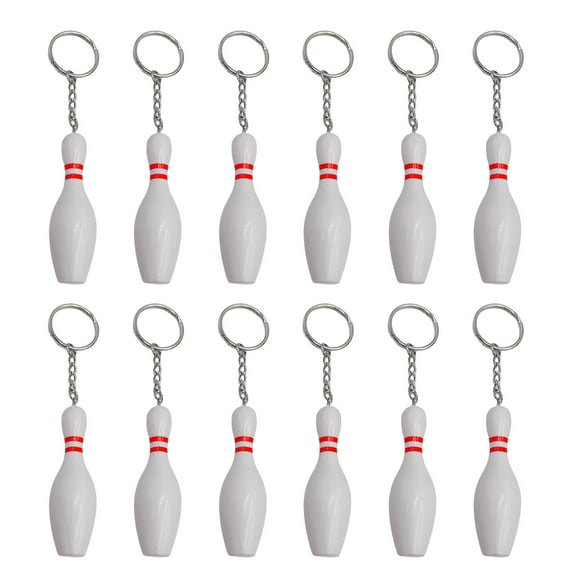 12Pcs Bowling Keyring Key Holder with Bowling Pin Pendant for Children Birthday Party Supplies