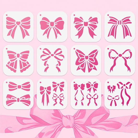 12Pcs Bows Stencils Painting 3.9"x3.9" Reusable Bows Stencil Drawing Templates DIY Craft Paint Templates