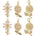 thumbnail image 1 of 12Pcs/Box 3 Style Cubic Zirconia Sunflower Charms 18K Gold Plated Brass Flower Charms with Jump Ring for DIY DIY Jewelry Earrings Necklace Bracelet Making Finding, 1 of 9