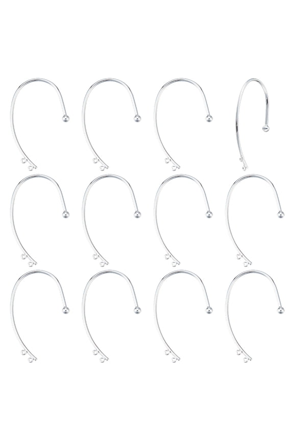 12Pcs Brass Ear Cuff Findings Climber Wrap Around Non-piercing Earring Findings with Double Horizontal Loops Silver 53x31.5x4mm Hole: 1.4mm