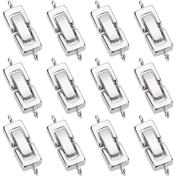 12Pcs Brass Fold Over Clasps 0.9x0.3Inch Platinum Jewelry Extender Micro Foldover Extension Clasp Set with Hole