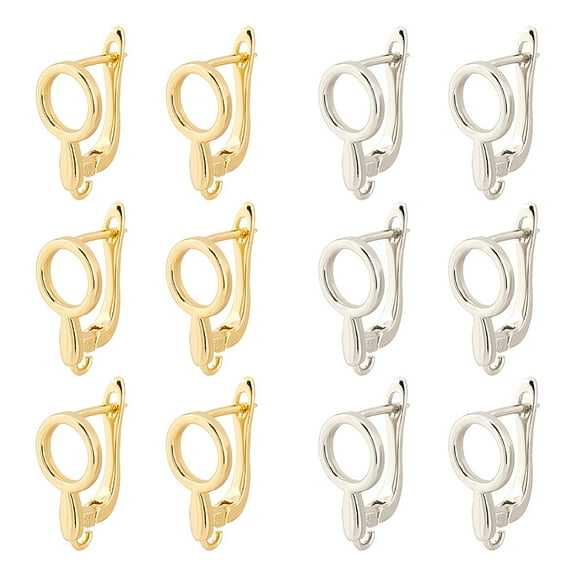 12Pcs Brass Hoop Earring Findings with Latch Back Closure with Vertical Loops Hollow Magnifying Glass Shape Platinum Golden 19x9x10.5mm Hole: 1.6mm