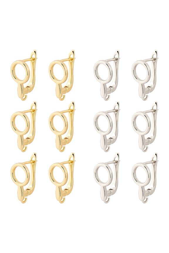 12Pcs Brass Hoop Earring Findings with Latch Back Closure with Vertical Loops Hollow Magnifying Glass Shape Platinum Golden 19x9x10.5mm Hole: 1.6mm