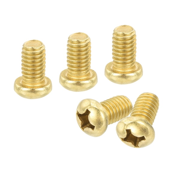 12Pcs Brass Machine Screws, M6x10mm Phillips Pan Head Fastener Machinery Bolts