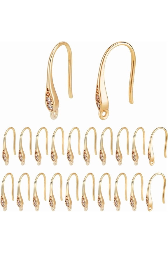 12Pcs Brass Micro Pave Cubic Clear Zirconia Earring Hooks with Loop Ear Wire Nickel Free 17.5x2.5mm Hole: 0.8mm 21 Gauge Pin: 0.7mm
