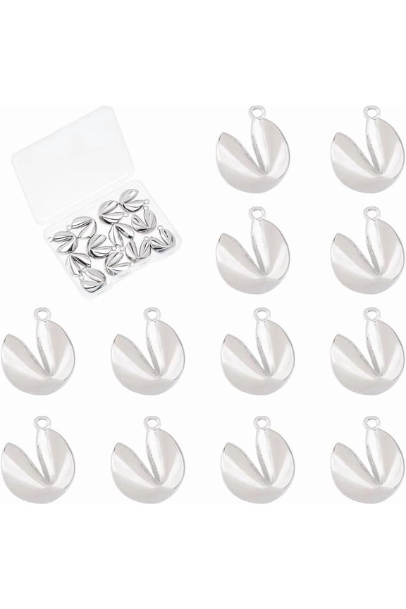 12Pcs Brass Pendants Long-Lasting Plated Fortune Cookie Charms Real Platinum Plated 17x15x5.5mm Hole: 1.6mm for diy