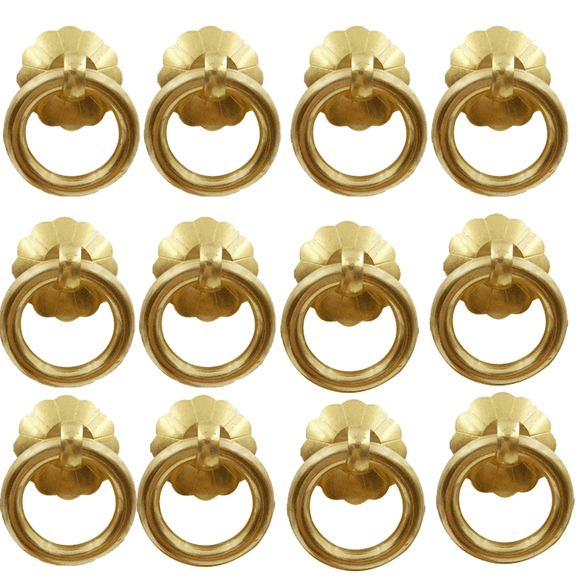 12Pcs Brass Ring Pulls Handle Kitchen Cabinets Wardrobe Drawer Vintage Furniture Hardware Vintage Style Pull Ring (Brass)