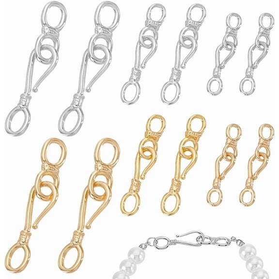 12Pcs Brass S-Hook Clasp 6 Styles Ring Toggle Clasps Connectors Brass S Hook and Eye Clasp Connector