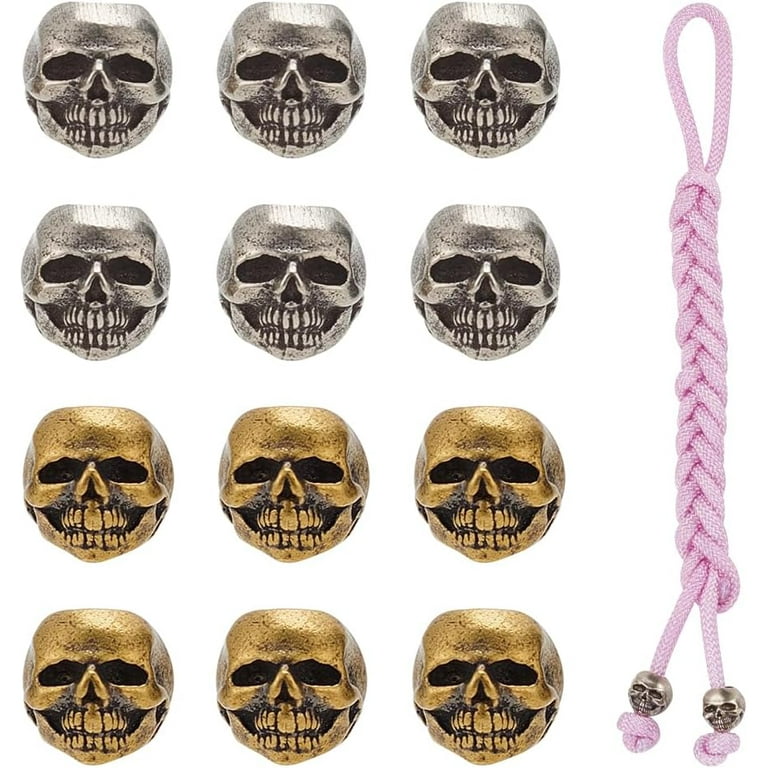 12Pcs Brass Skull Paracord Beads Knife Lanyard Cord Beads Tibetan Style  Brass Paracord Beads Large Hole African Hair Beads Pendant Accessories