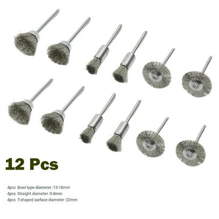 12Pcs Brass Steel Wheel Dremel Wire Brush Set For Dremel Tools Accessories Burr Abrasive Head Deburring Drill Tools T-Shaped