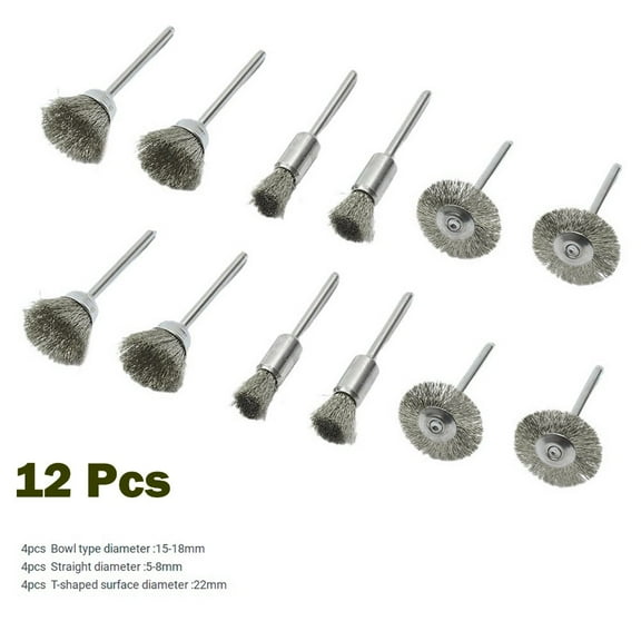 12Pcs Brass Steel Wheel Dremel Wire Brush Set For Dremel Tools Accessories Burr Abrasive Head Deburring Drill Tools T-Shaped