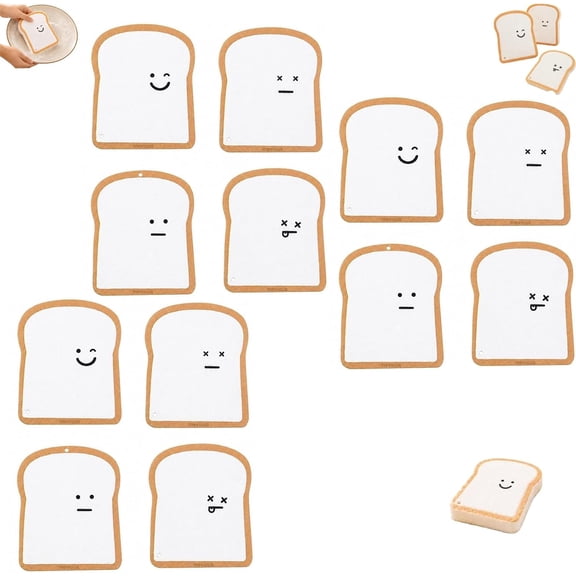 12Pcs Bread Sponges, Toast Shaped Compostable Kitchen Sponge, Pop-Up Plant-Based Cellulose Dual Sided Scrubber Pad, Non-Scratch Absorbent Reusable Funny Cleaning Tool for Dishes & Household Cleaning