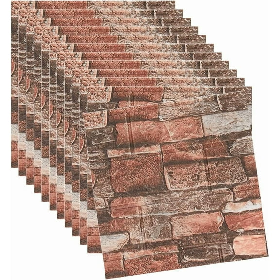 12Pcs Brick Wall Panels 3D Brick Wallpaper Peel and Stick 15.16x13.78x0.06 Inch Self Adhesive Brick Tiles Saddle Brown Stone for DIY Making