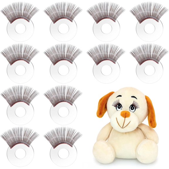 12Pcs Brown Eyelashes Strips Safety Eye Lashes Eyelash Tray Eyelashes Handmade Plush Dolls Accessories Crafts Eyelashes for DIY Puppet Plush Making DIY