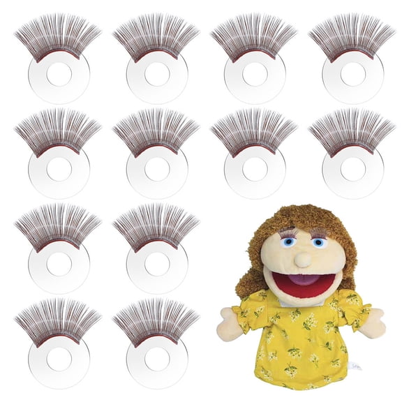 12Pcs Brown Eyelashes Strips Safety Eye Lashes Eyelash Tray Eyelashes Handmade Plush Dolls Accessories Crafts Eyelashes for DIY Puppet Plush Making