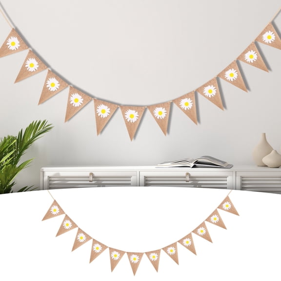 12Pcs Burlap Bunting Banner Rustic Wedding Decor, Reusable Hessian Burlap Garland, Pre-Strung Pennant Banner for Wedding Bridal Shower Birthday, Spring Party Home Decor