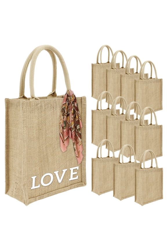 12Pcs Burlap Tote Bags Abrasion Resistant Jute Tote Bags Large Capacity Burlap Present Storage Easy to Carry for Outdoor