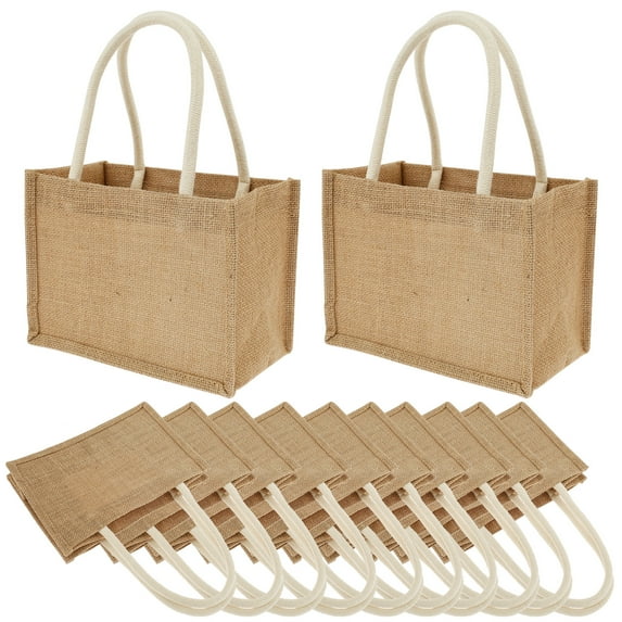 12Pcs Burlap Tote Bags Mini Burlap Beach Bags with Handles Portable Jute Tote Bag Reusable Burlap Gift Bag Multipurpose Burlap Hand Bags for Shopping Trips Beach Tours School Outdoor