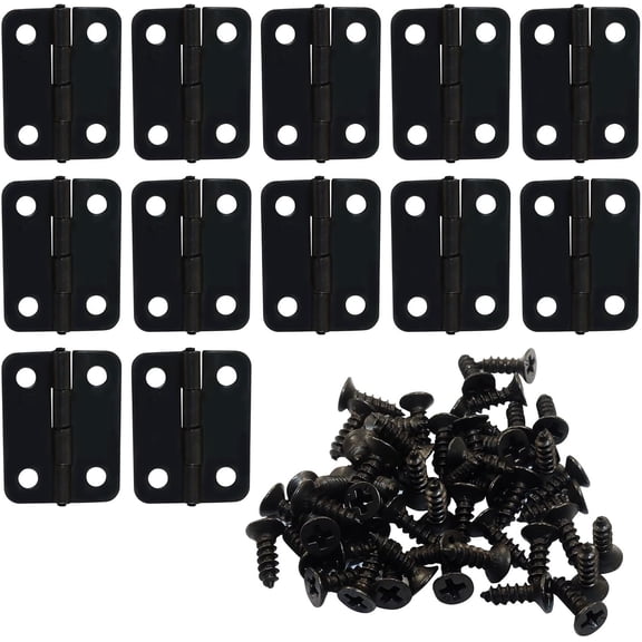 12Pcs Butt Hinge, 1" x 3/4" Metal Foldable Door Hinges with Screws for Cabinet Door Closet, Jewelry, Wooden Box (Black)