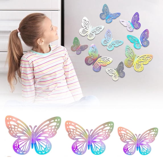 12Pcs Butterfly Wall Stickers, Alice in Wonderland Party Decor, 3D Fairy Party Decorations, Perfect for Tea Party & Birthday Wall Accents