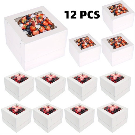 12Pcs Cake Boxes 10x10x8 InchesTall Cake Box with Window Cajas Para Pasteles Cake Box 10 Inch for Cake, Donuts, Pie, Cookies, Valentine's Day, Mother's Day, Wedding, Birthday (White)
