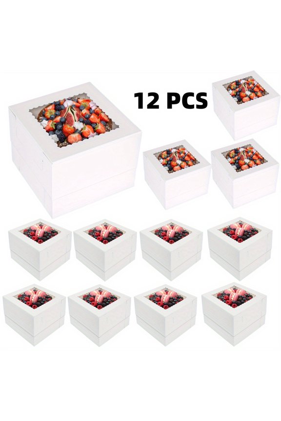 12Pcs Cake Boxes 10x10x8 InchesTall Cake Box with Window Cajas Para Pasteles Cake Box 10 Inch for Cake, Donuts, Pie, Cookies, Valentine's Day, Mother's Day, Wedding, Birthday (White)