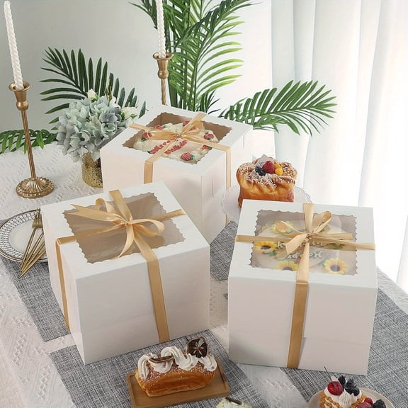 12Pcs Cake Boxes 10x10x8 InchesTall Cake Box with Window Cajas Para Pasteles Cake Box 10 Inch for Cake, Donuts, Pie, Cookies, Valentine's Day, Mother's Day, Wedding, Birthday (White)