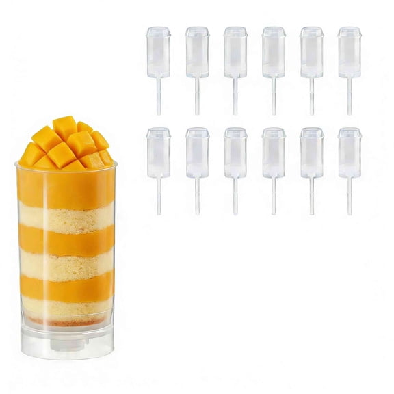12Pcs Cake Push Pop Containers, Clear Round Shape Push-Up Shooter, Plastic Cake Containers with Lids, Base & Stick