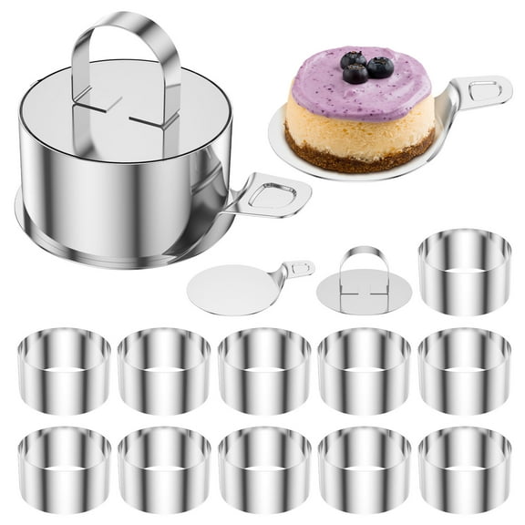 12Pcs Cake Ring Molds,Seamless Stainless Steel Cake Cutter For Baking, 3 inch Cooking Rings with Pusher & Lifter, Dessert Mousse Molds Baking Tools