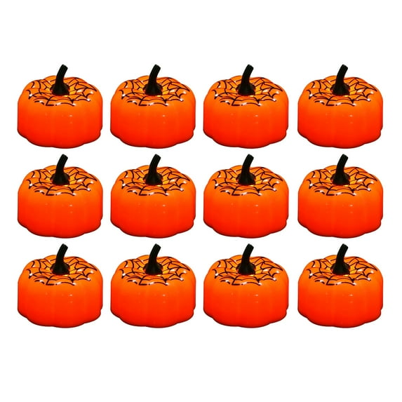 12Pcs Candle Light Luminous Flameless Realistic Decorative Eye-catching Ghost Festival Decoration Battery Powered Halloween Pumpkin LED Electronic Candle Lamp Night Light Party Supplies
