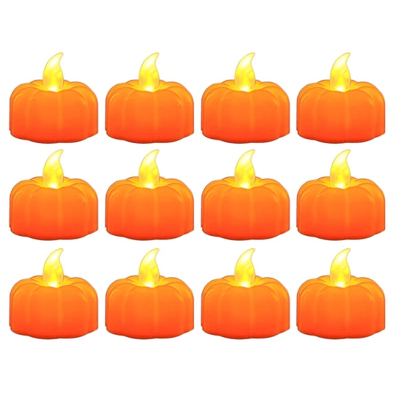 12Pcs Candle Light Luminous Flameless Realistic Decorative Eye-catching Ghost Festival Decoration Battery Powered Halloween Pumpkin LED Electronic Candle Lamp Night Light Party Supplies