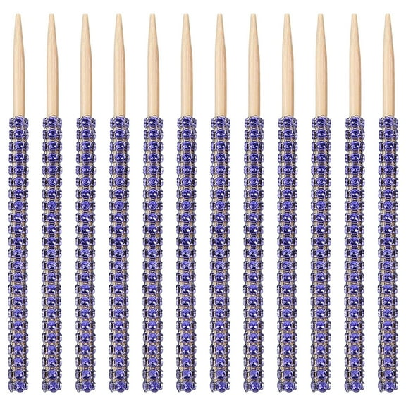 12Pcs Candy Apple Sticks, 5.8 Inch Wooden Skewers, Bling Rhinestone Sticks, Caramel Apple Picks, Cake Pop Sticks, Fruit Treats Skewers & Party Dessert Sticks with Diamond Mesh for Holiday Decor