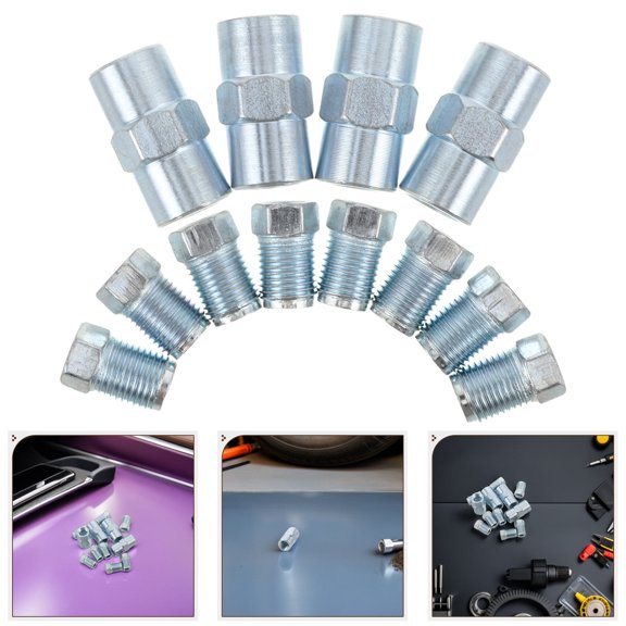 12Pcs Car Brake Line Fittings Kit Plated Silver High Temperature Resistant Brake Line Adapter Set for Automotive Use