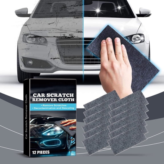 12Pcs Car Scratch Remover Cloth, Reusable Auto Polishing Wipes for Paint Surface Decontamination Descaling Scratch Repair