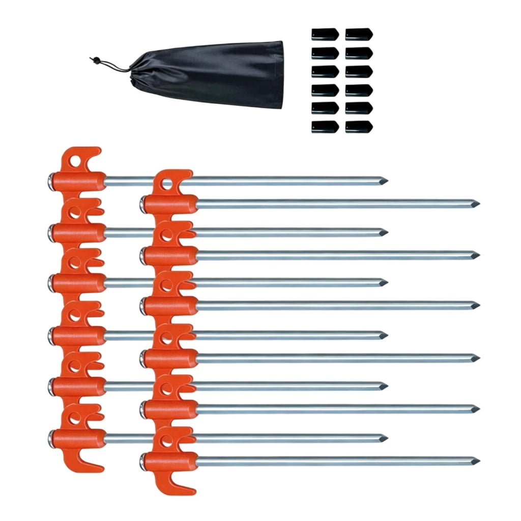 12Pcs Carbon Steel Camp Tent Stakes Heavy Duty Tarps Peg Camping Stakes Tent Peg Ground Pegs for Outdoor Camping Canopy