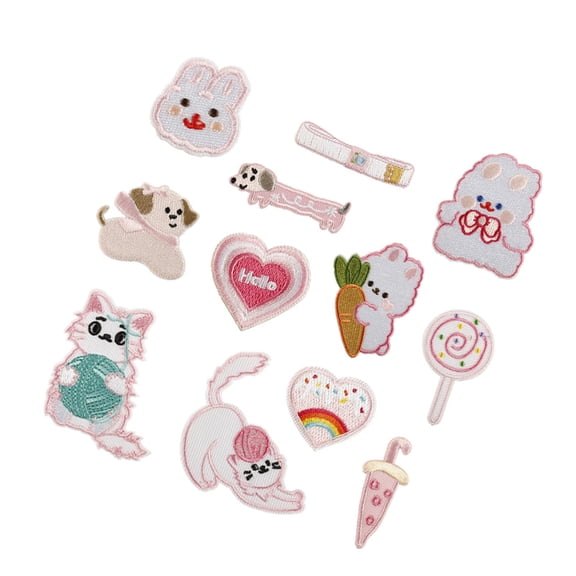 12Pcs Cartoon Animal Pattern Iron On Fabric Patches Embroidery Applique For Clothing Backpacks Hat Bag Sewing