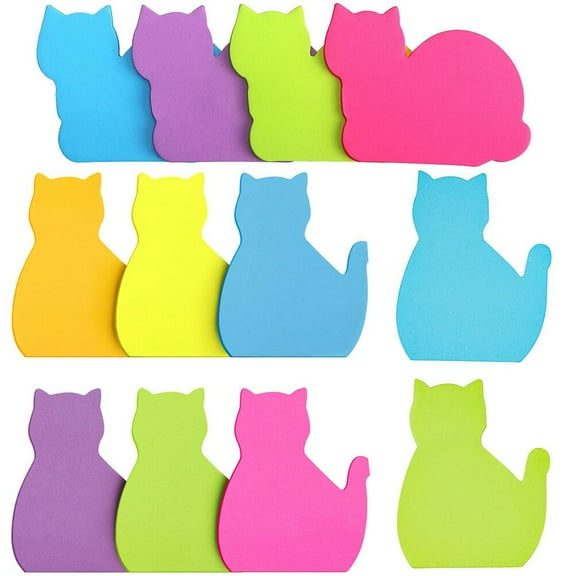 12Pcs Cat Shaped Note Paper Portable Adhesive Notes Colorful Memo Pad (Random Style)