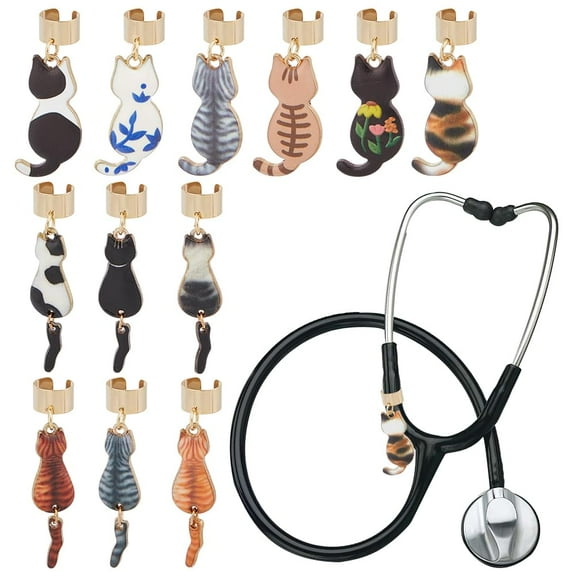 12Pcs Cat Stethoscope Charms 1.6-1.8 Inch Tabby Cat Alloy Stethoscopes Tag Pendant ID Name Tag Charm Ginger cat Stethoscope Charms Accessories for Doctor Nurse Medical Assistant Mixed Color