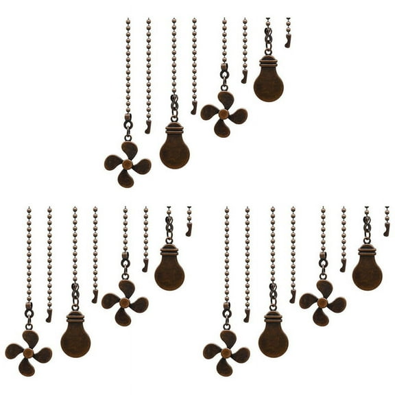 12Pcs Ceiling Fan Pull Chain Set,Bulb and Fan Pattern Pull Chain Extension Fan Pull Chain Pendant 12 Inch (Red Bronze)