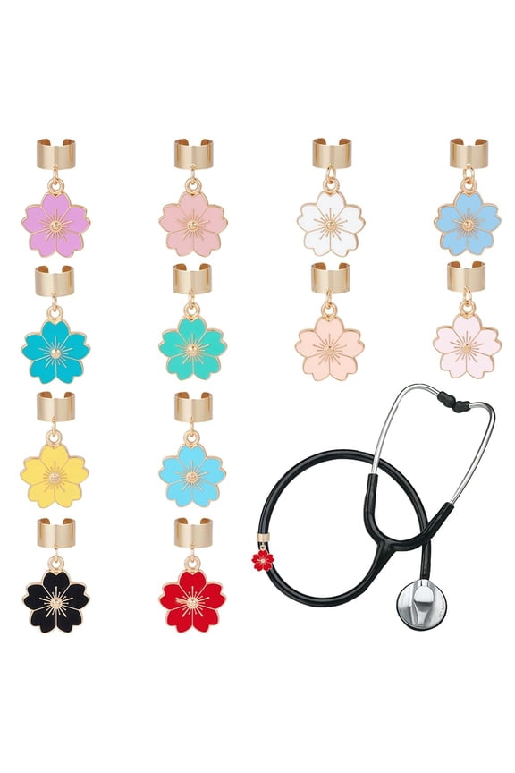 12Pcs Cherry Blossom Stethoscope Charms 1 Inch Stethoscopes Tag Alloy Flower Pendant ID Name Tag Charm Stethoscope Charms Stethoscopes Accessories for Doctor Nurse Medical Assistant diy