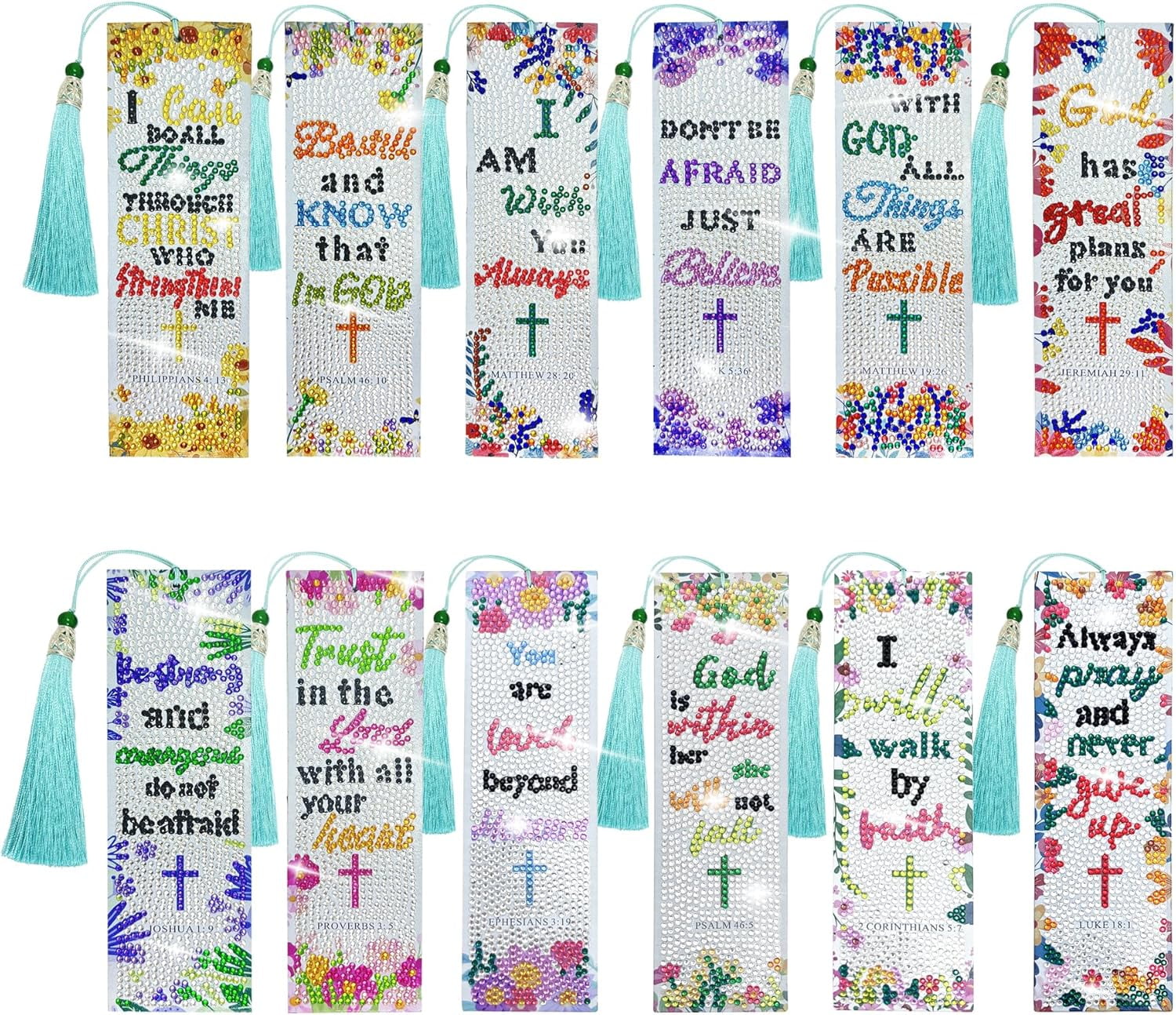 12Pcs Christian Bible Verse Diamond Art Bookmark for Adults Flower ...