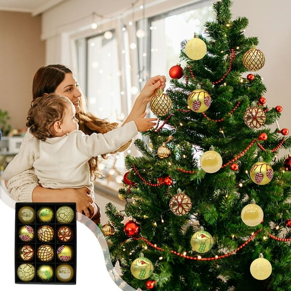 12Pcs Christmas Ball Ornament Set Shatterproof Printed, 2.36 inch Assorted Pattern Hanging Baubles for Christmas Tree Wreath Garland Holiday Party Home Decor