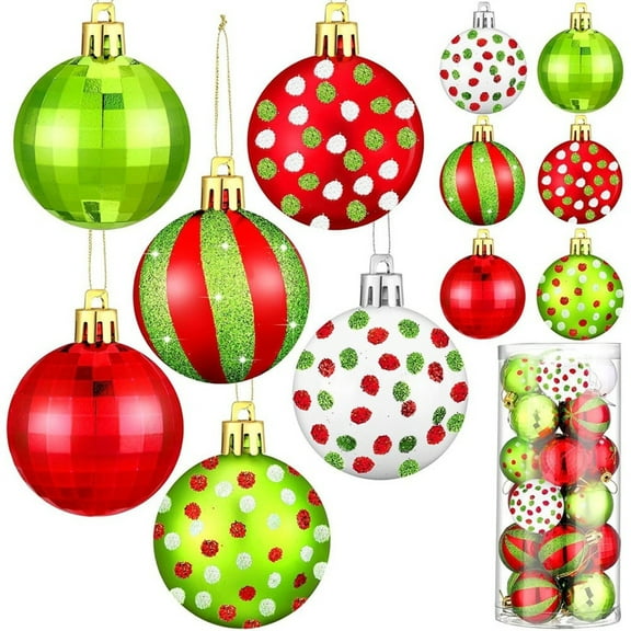 12Pcs Christmas Ball Ornaments 1.97 Inches Glittering Plastic Hanging Decorations Lime Green Elf Balls Swirl Candy Cane Shatterproof Hanging Tree Ornaments