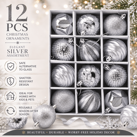 12Pcs Christmas Ball Ornaments 2.36in Shatterproof Painted Xmas Tree Balls Pre Strung Hanging Decor for Home Mantel Holiday Party Decoration