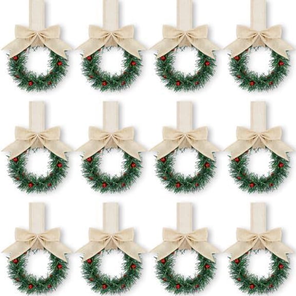 12Pcs Christmas Cabinet Wreath Artificial Berries Wreath for Kitchen Cabinet Door Window Indoor and Outdoor Decoration