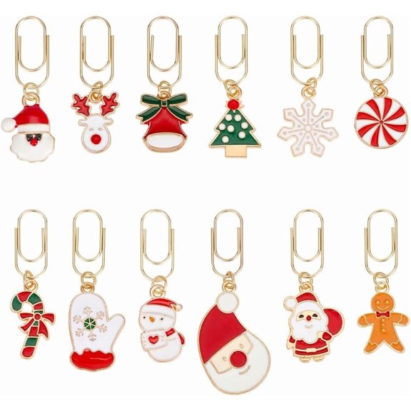 12Pcs Christmas Carbon Paperclips 1.5~2 Inch Alloy Pendant Paper Clip with Santa Claus Alloy Enamel Charm Enamel Paper Clips for Paper Document Note Sorting and Organizing