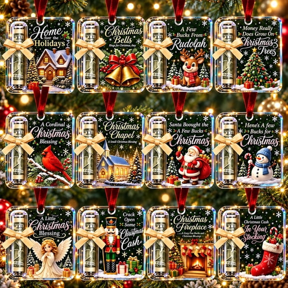 12Pcs Christmas Cash Gift Ornament, Crystal Clear Money Holder