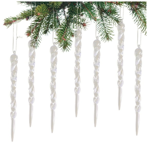 12Pcs Christmas Decoration - Acrylic Snowflake Icicles Xmas Tree Transparent Pendant, Diy Hanging Ornament Christmas Wedding Holiday Home Decor